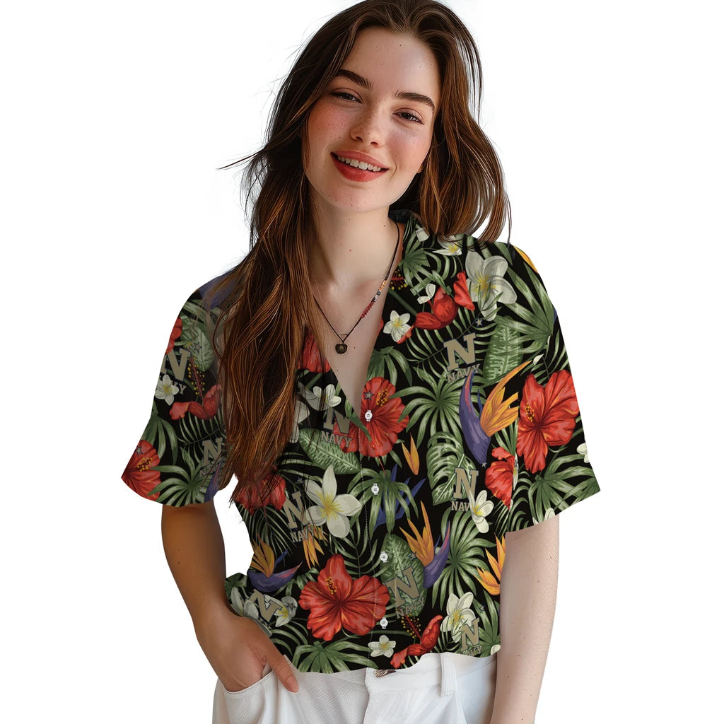 Navy Midshipmen Hawaiian Shirt - Hawaii Floral Hibiscus | Hula Hawaiian Shirts