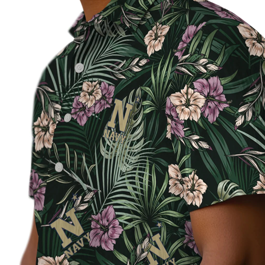 Navy Midshipmen Hawaiian Shirt - Hibiscus Leaves Pattern | Hula Hawaiian Shirts