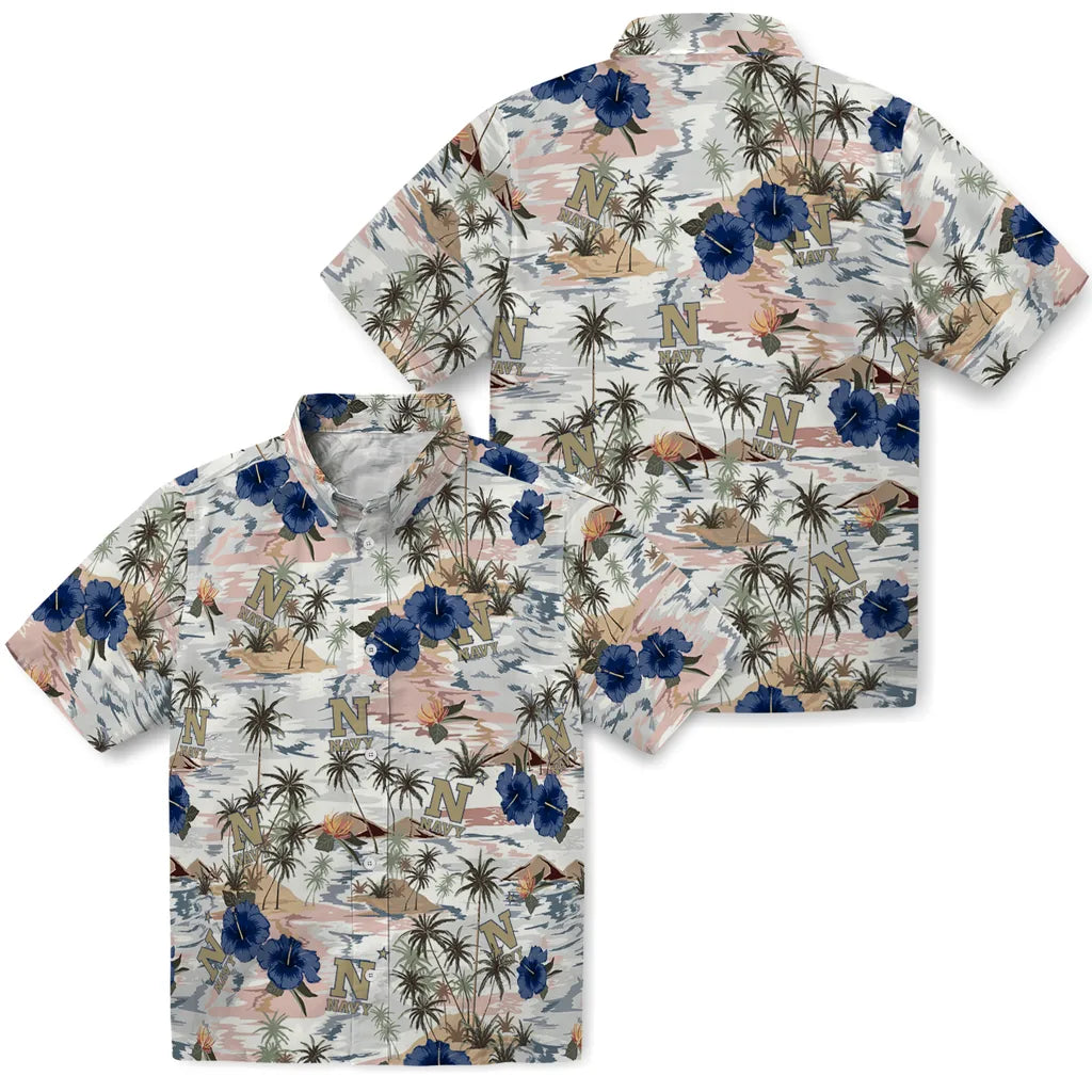 Navy Midshipmen Hawaiian Shirt - Hibiscus Seaside | Hula Hawaiian Shirts