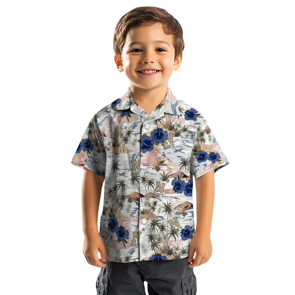 Navy Midshipmen Hawaiian Shirt - Hibiscus Seaside | Hula Hawaiian Shirts