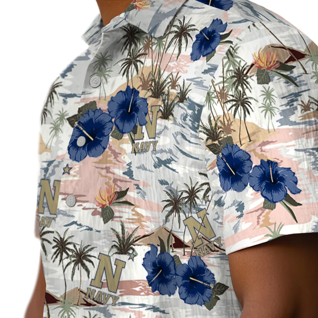 Navy Midshipmen Hawaiian Shirt - Hibiscus Seaside | Hula Hawaiian Shirts