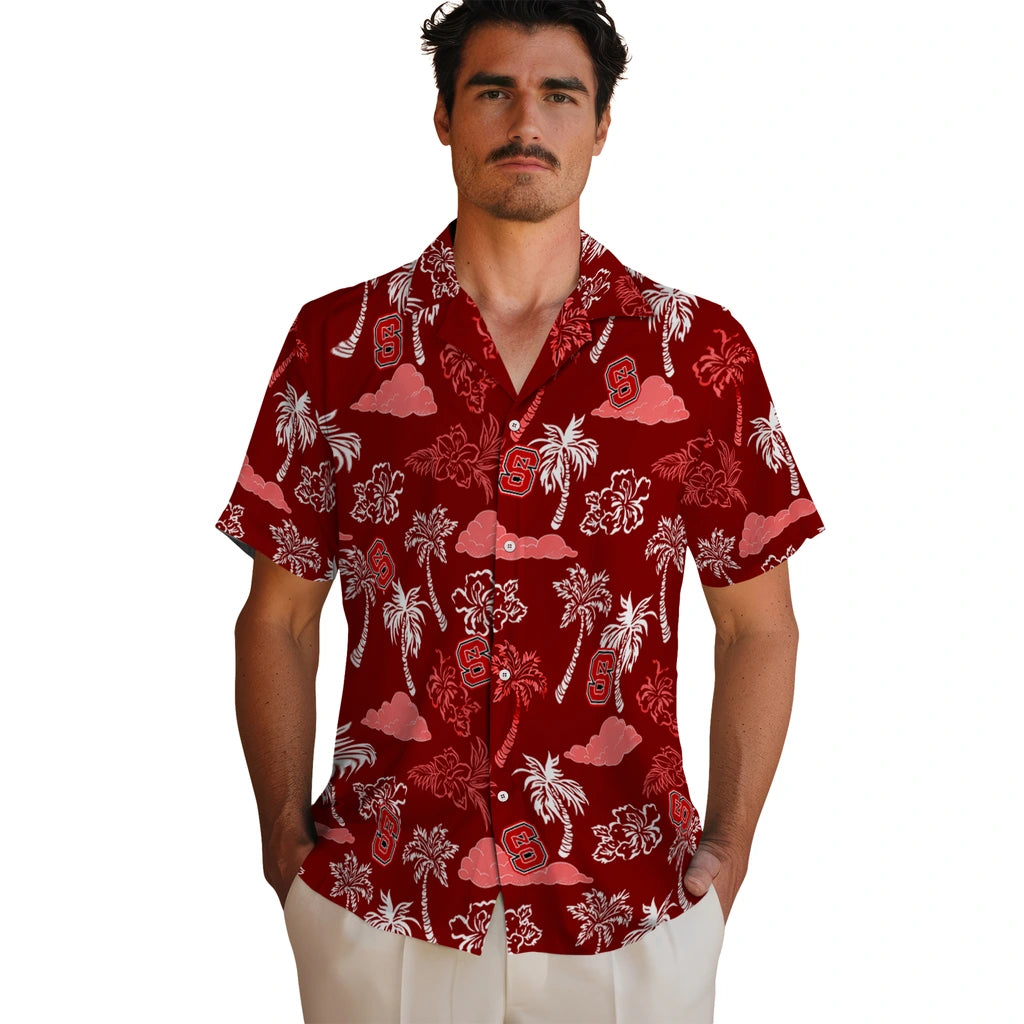 NC State Wolfpack Hawaiian Shirt - Palm And Clouds | Hula Hawaiian Shirts