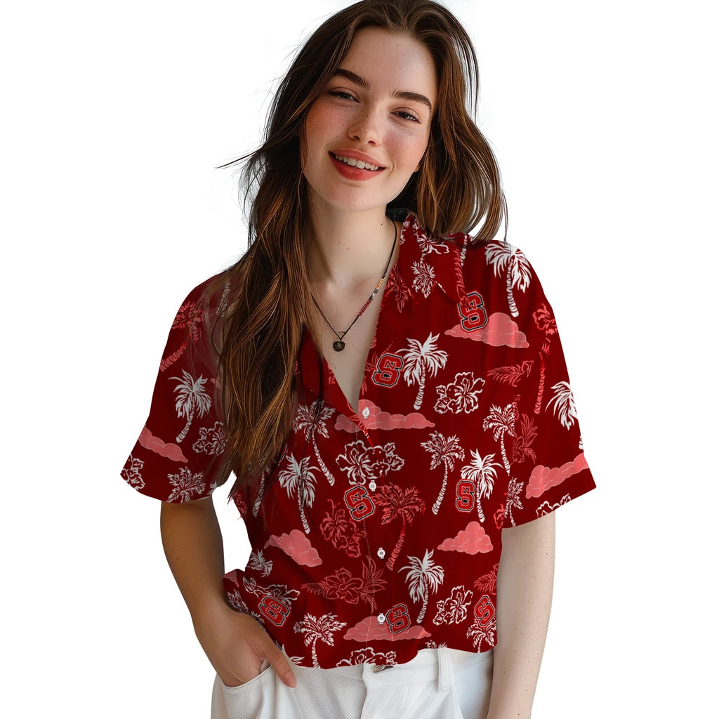 NC State Wolfpack Hawaiian Shirt - Palm And Clouds | Hula Hawaiian Shirts