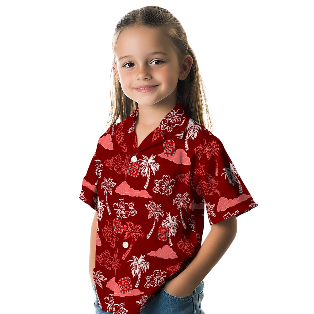 NC State Wolfpack Hawaiian Shirt - Palm And Clouds | Hula Hawaiian Shirts