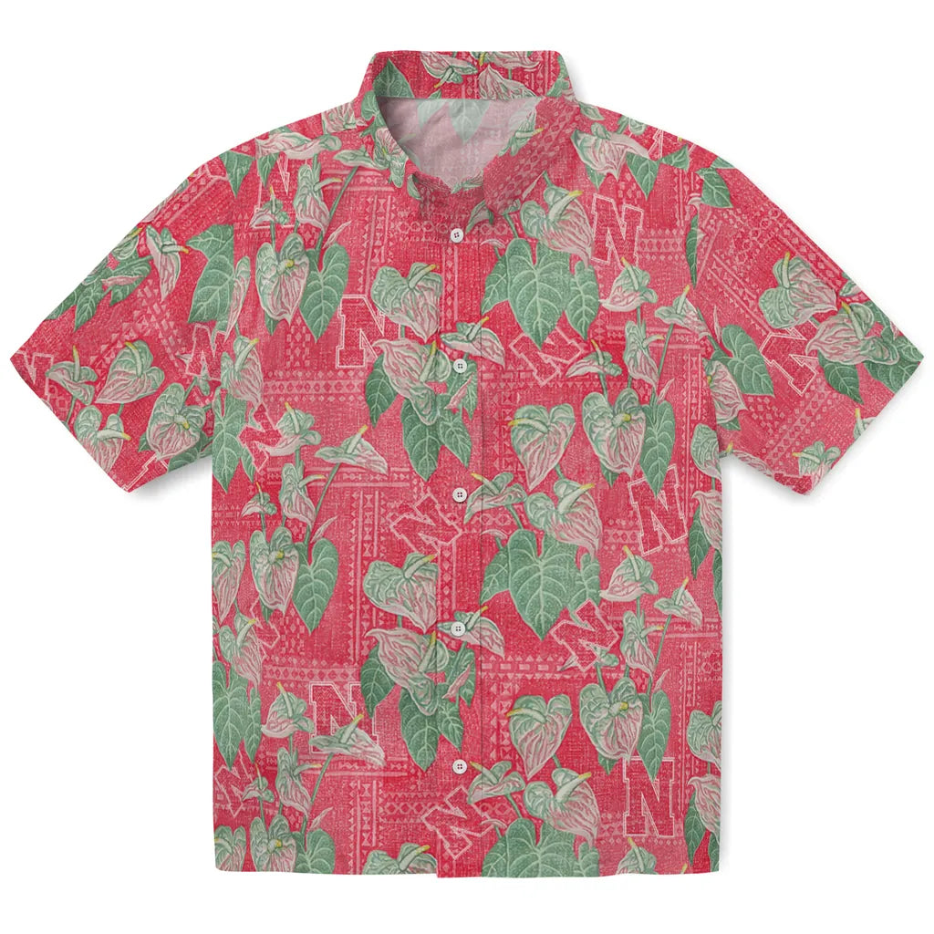 Nebraska Cornhuskers Hawaiian Shirt - Anthurium Overlay | Hula Hawaiian Shirts