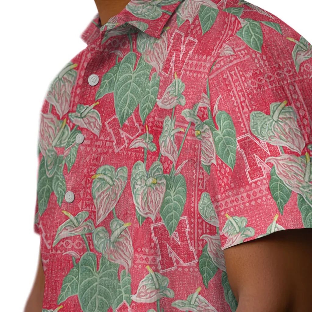Nebraska Cornhuskers Hawaiian Shirt - Anthurium Overlay | Hula Hawaiian Shirts