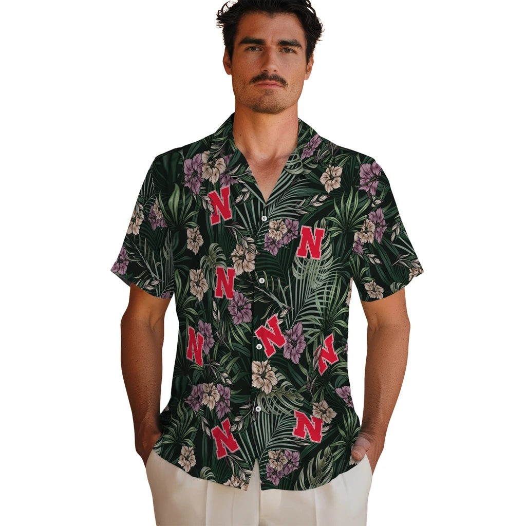 Nebraska Cornhuskers Hawaiian Shirt - Hibiscus Leaves Pattern | Hula Hawaiian Shirts