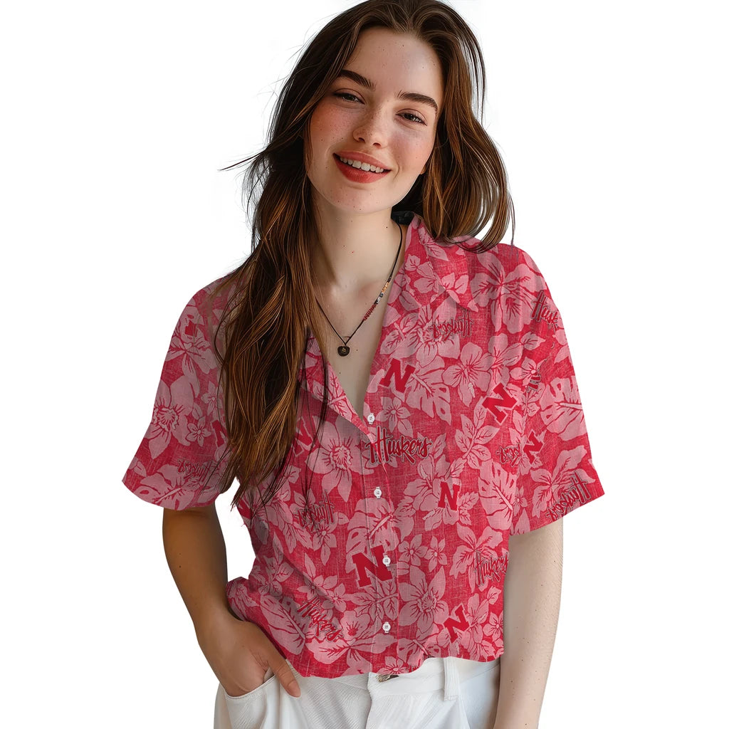 Nebraska Cornhuskers Hawaiian Shirt - Hibiscus Oasis | Hula Hawaiian Shirts