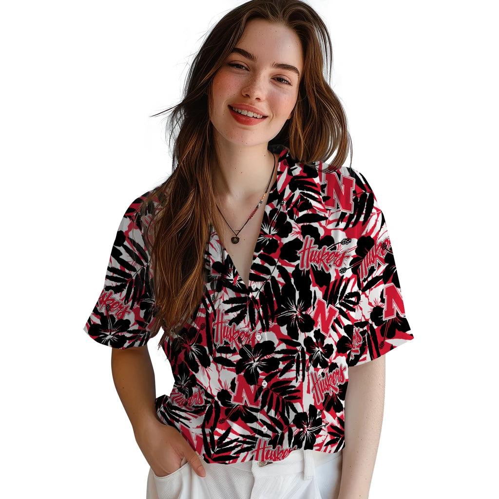Nebraska Cornhuskers Hawaiian Shirt - Hibiscus Overlay | Hula Hawaiian Shirts