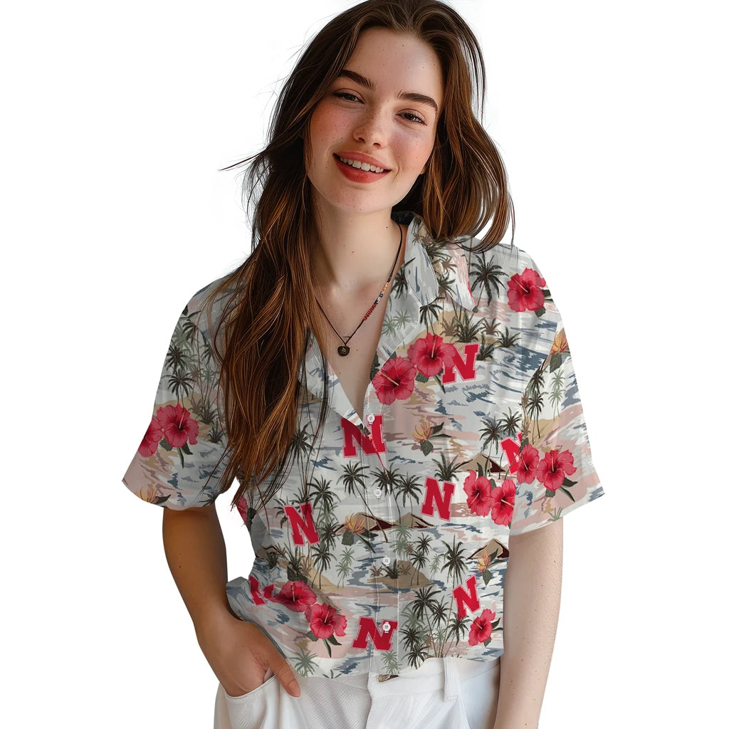 Nebraska Cornhuskers Hawaiian Shirt - Hibiscus Seaside | Hula Hawaiian Shirts