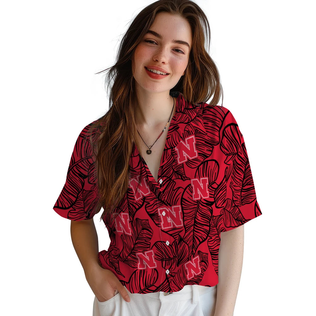 Nebraska Cornhuskers Hawaiian Shirt - Leaf Outline | Hula Hawaiian Shirts