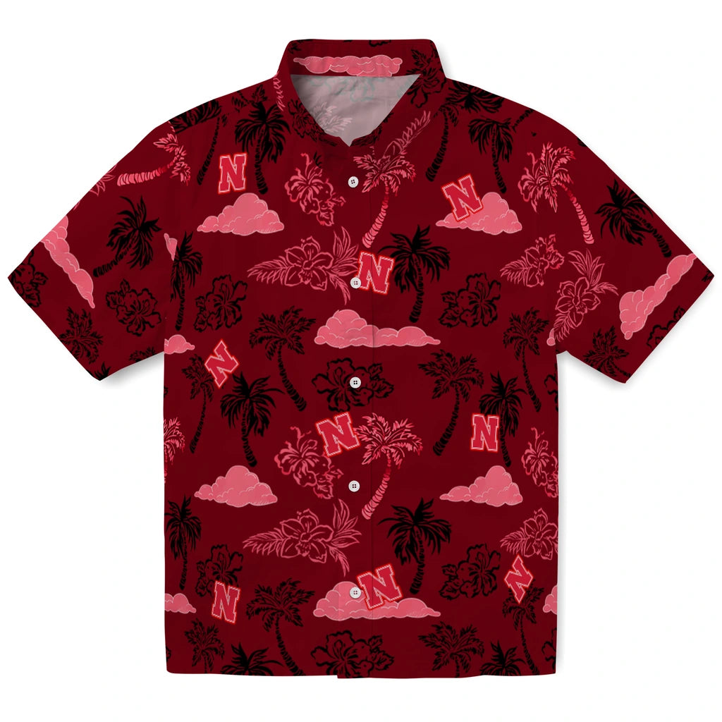 Nebraska Cornhuskers Hawaiian Shirt - Palm And Clouds | Hula Hawaiian Shirts