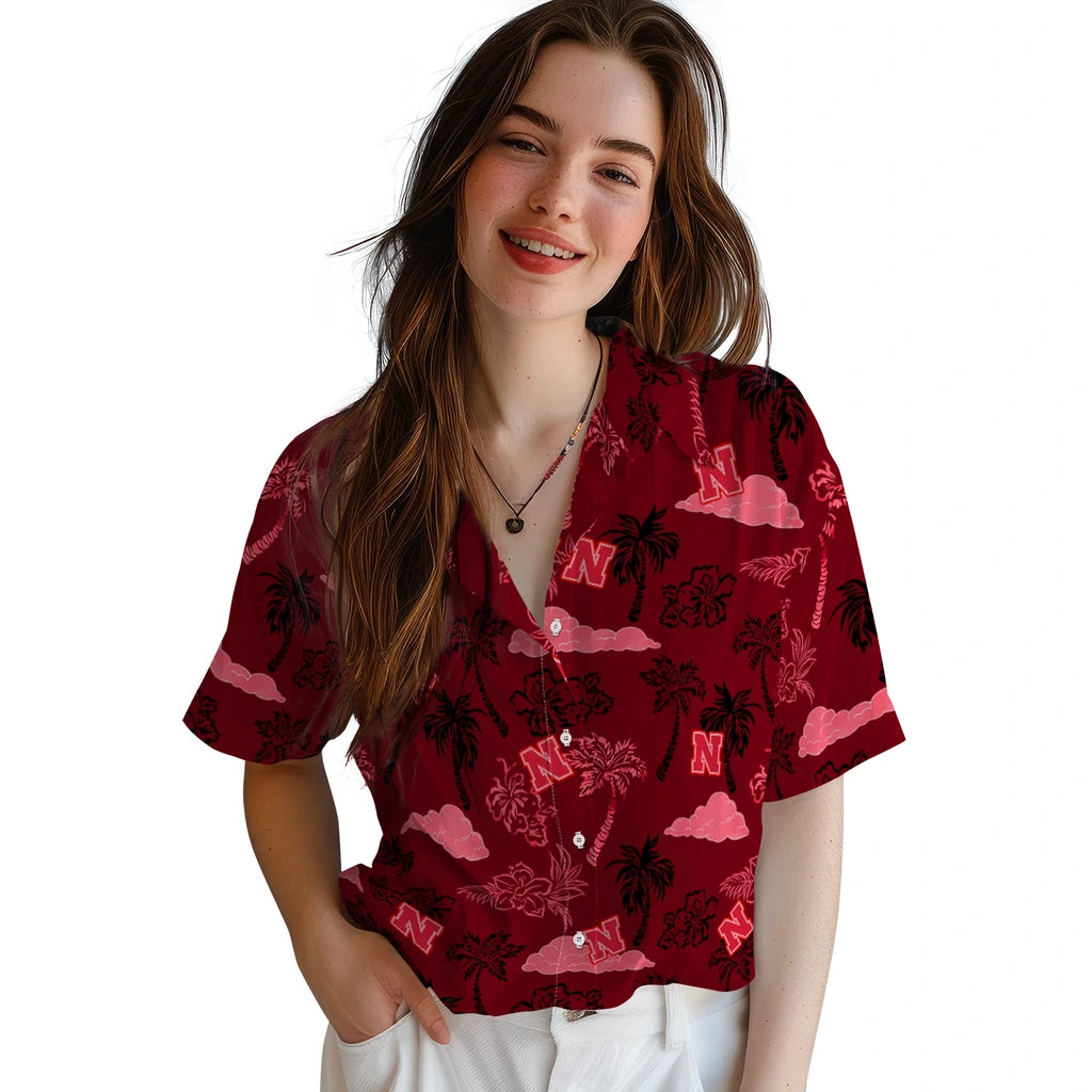 Nebraska Cornhuskers Hawaiian Shirt - Palm And Clouds | Hula Hawaiian Shirts