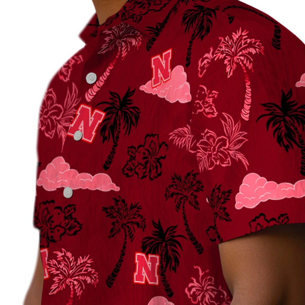 Nebraska Cornhuskers Hawaiian Shirt - Palm And Clouds | Hula Hawaiian Shirts