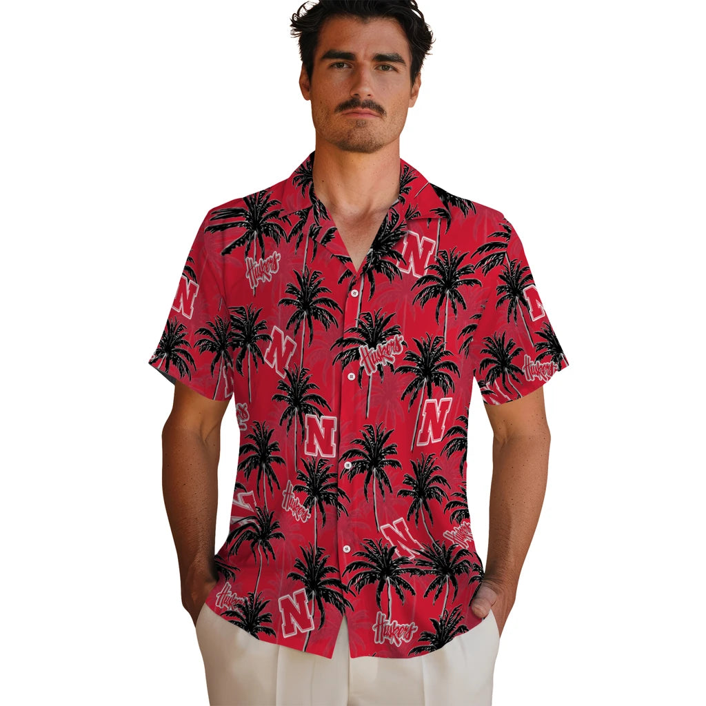Nebraska Cornhuskers Hawaiian Shirt - Palm Tree Motif | Hula Hawaiian Shirts