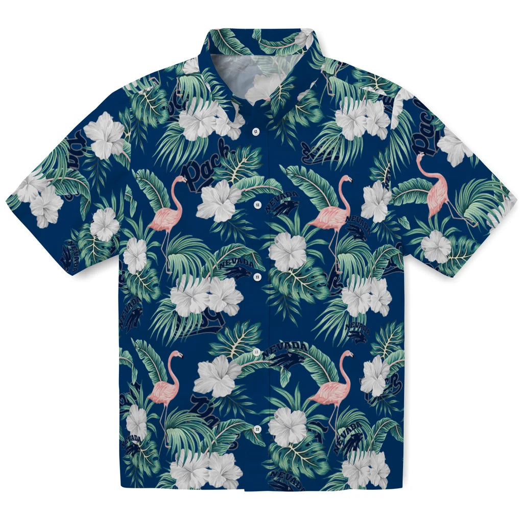 Nevada Wolf Pack Hawaiian Shirt - Flamingo and Hibiscus | Hula Hawaiian Shirts