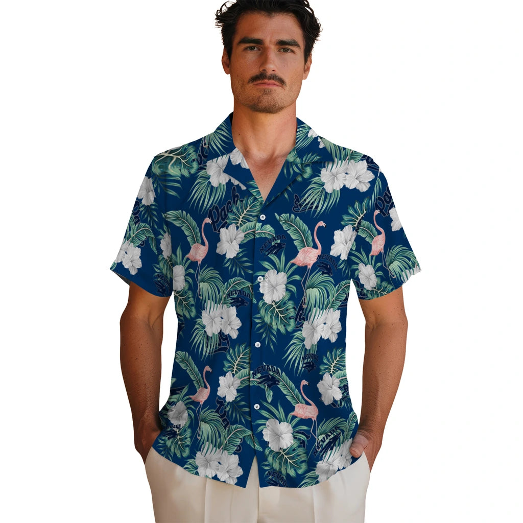 Nevada Wolf Pack Hawaiian Shirt - Flamingo and Hibiscus | Hula Hawaiian Shirts