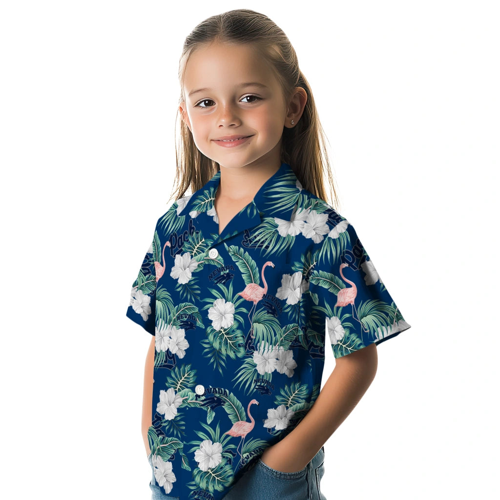 Nevada Wolf Pack Hawaiian Shirt - Flamingo and Hibiscus | Hula Hawaiian Shirts