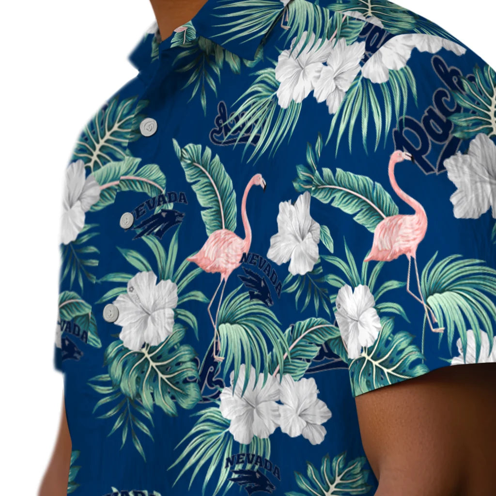 Nevada Wolf Pack Hawaiian Shirt - Flamingo and Hibiscus | Hula Hawaiian Shirts