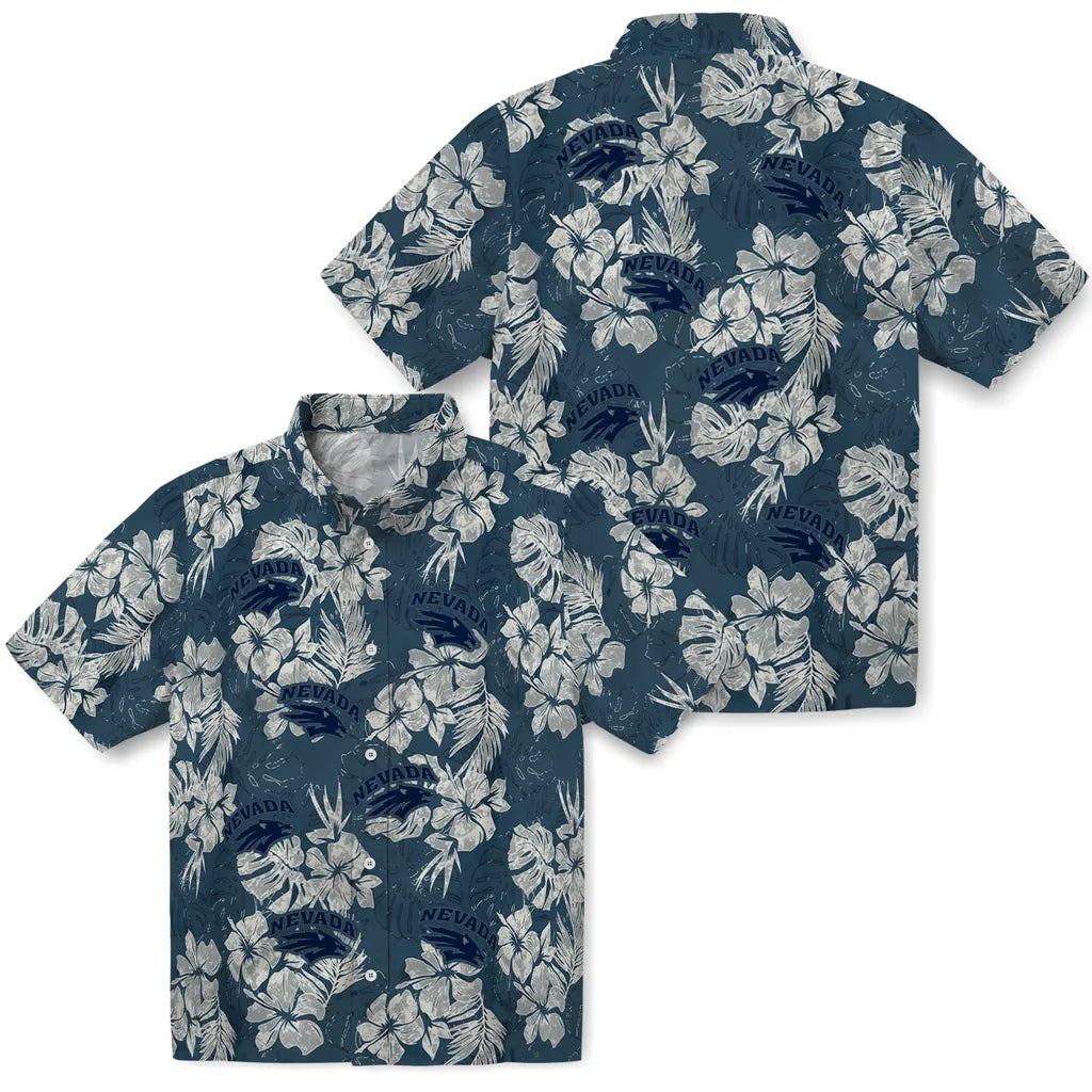 Nevada Wolf Pack Hawaiian Shirt - Hibiscus Flowers | Hula Hawaiian Shirts