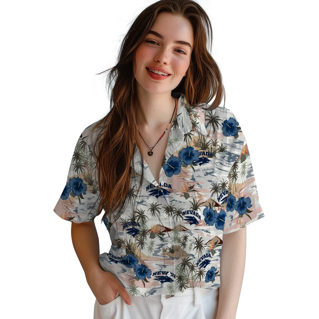 Nevada Wolf Pack Hawaiian Shirt - Hibiscus Seaside | Hula Hawaiian Shirts