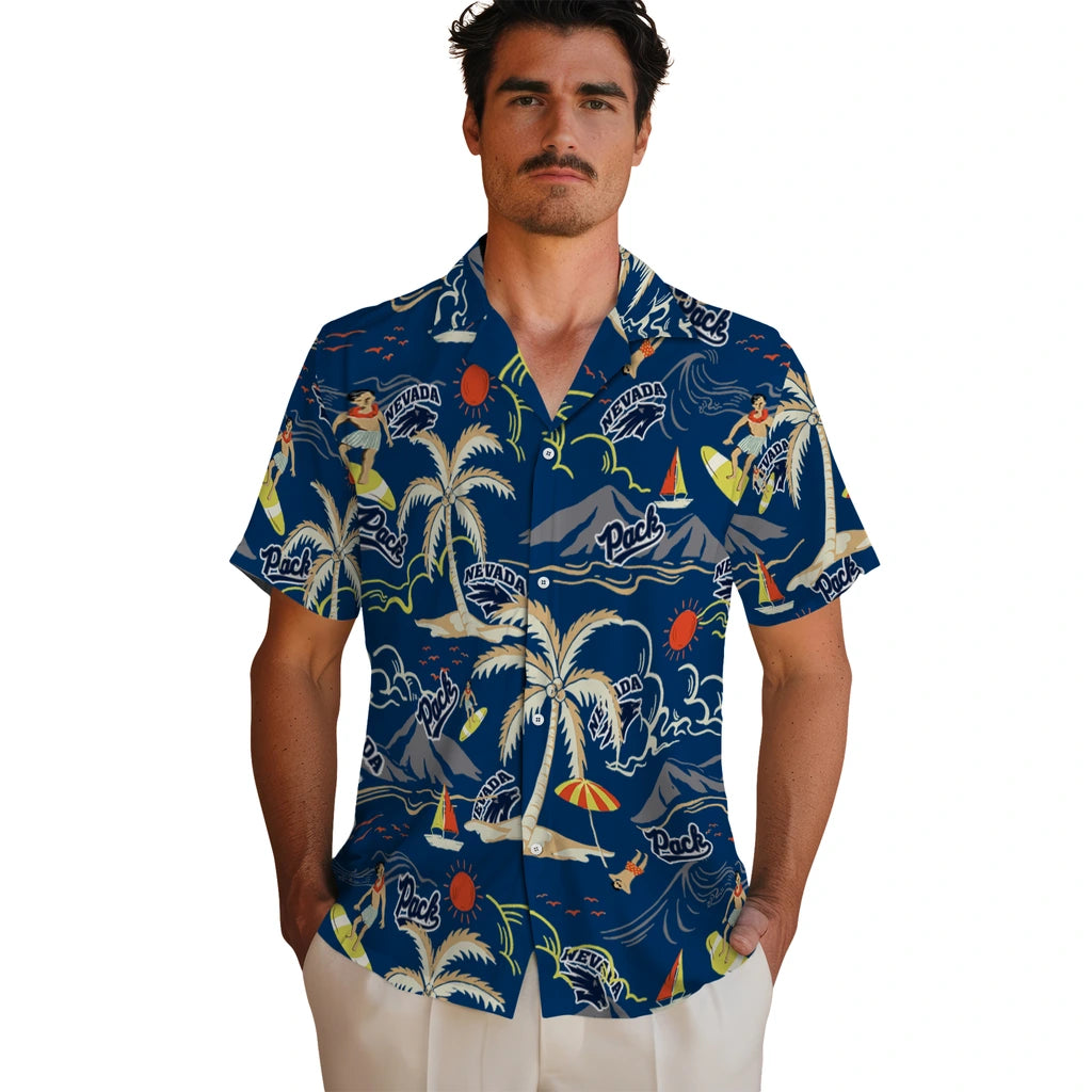 Nevada Wolf Pack Hawaiian Shirt - Palm Tree Island | Hula Hawaiian Shirts