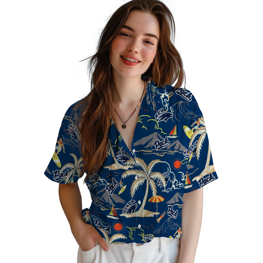 Nevada Wolf Pack Hawaiian Shirt - Palm Tree Island | Hula Hawaiian Shirts