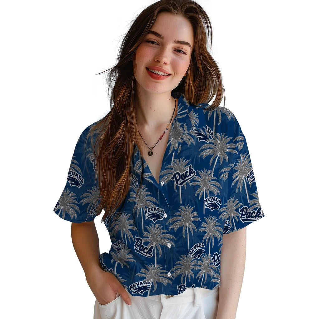 Nevada Wolf Pack Hawaiian Shirt - Palm Tree Motif | Hula Hawaiian Shirts