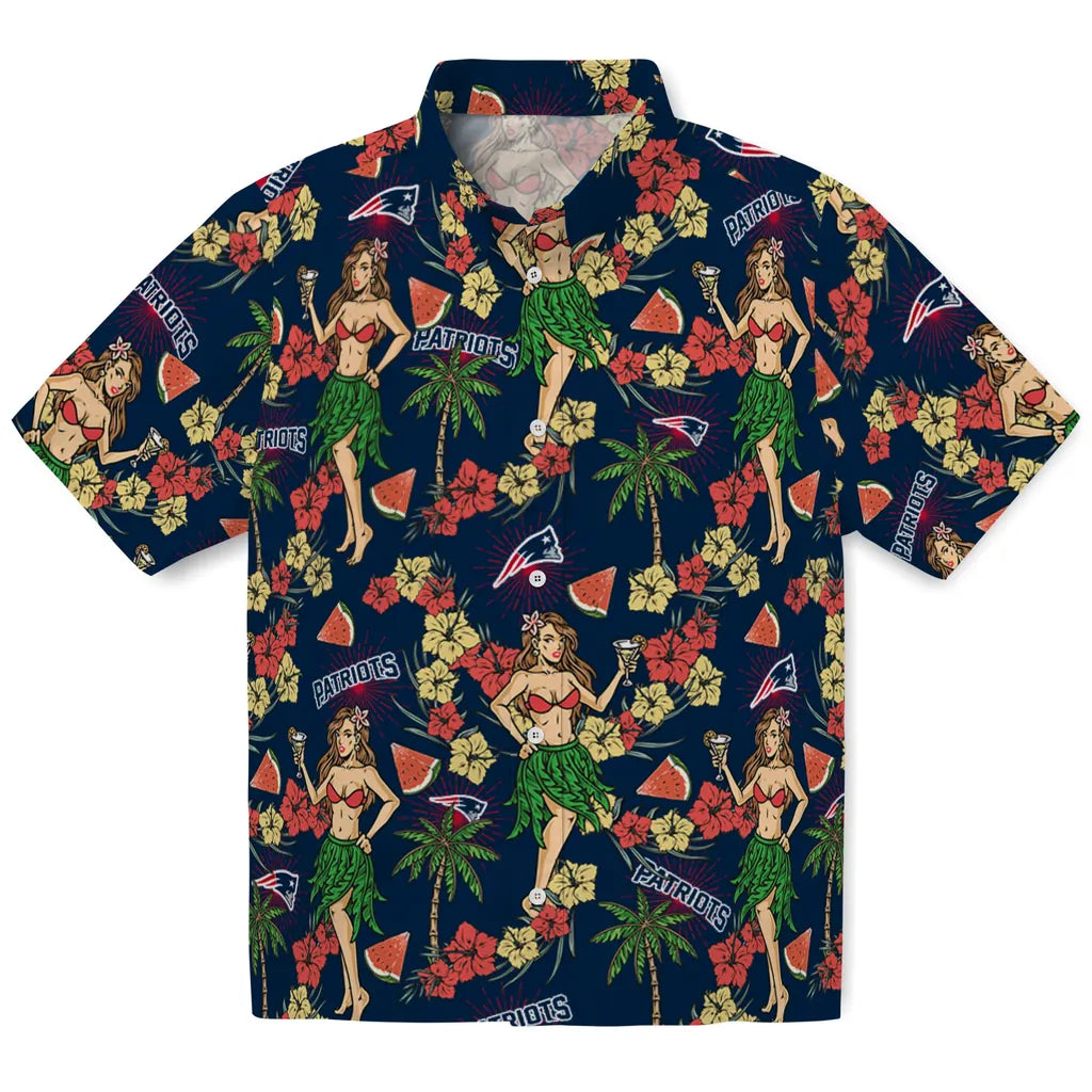New England Patriots Hawaiian Shirt - Hawaiian Girls Design | Hula Hawaiian Shirts