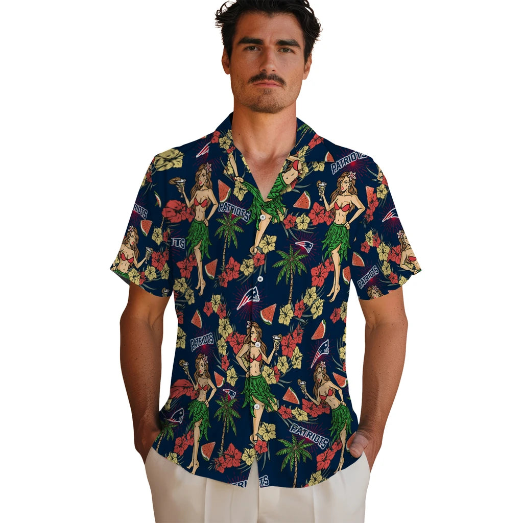 New England Patriots Hawaiian Shirt - Hawaiian Girls Design | Hula Hawaiian Shirts