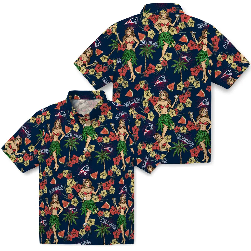 New England Patriots Hawaiian Shirt - Hawaiian Girls Design | Hula Hawaiian Shirts