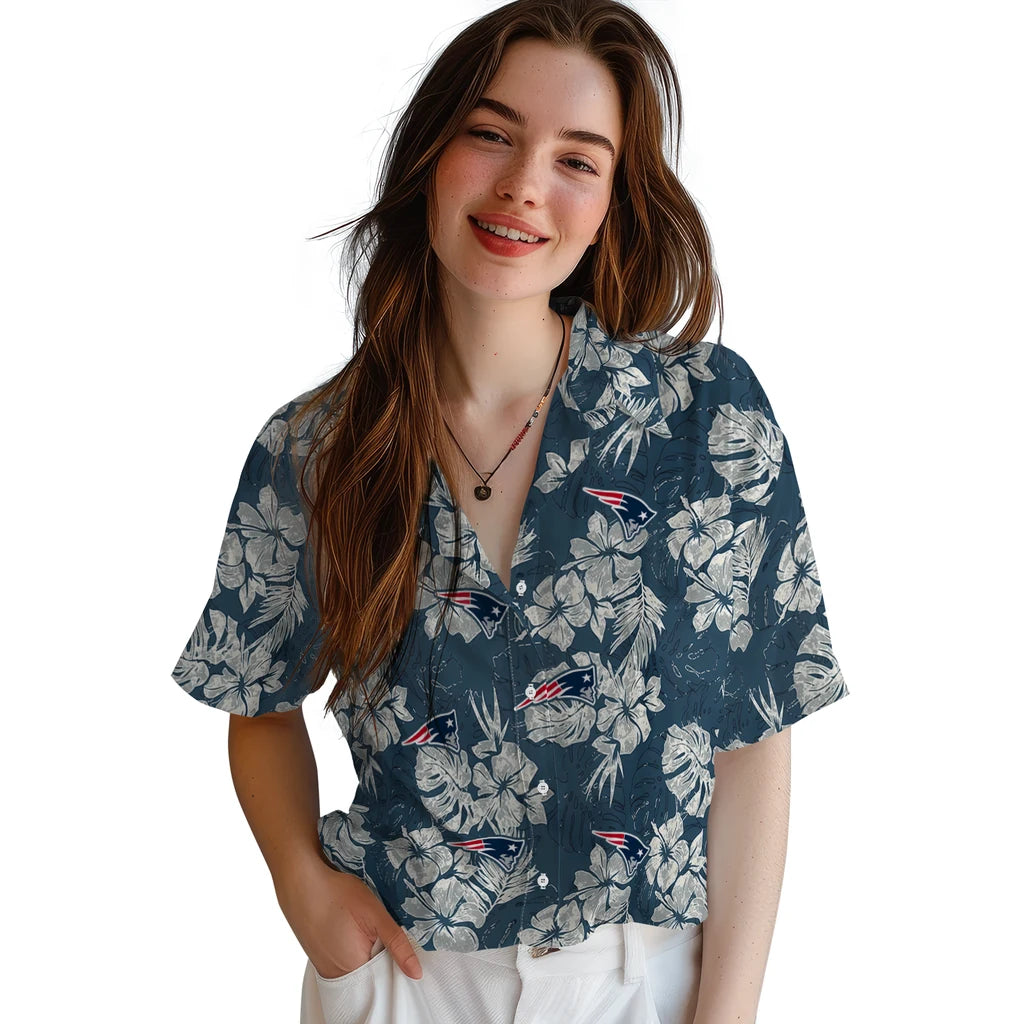New England Patriots Hawaiian Shirt - Hibiscus Flowers | Hula Hawaiian Shirts