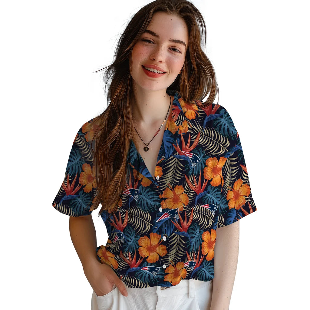 New England Patriots Hawaiian Shirt - Hibiscus Foliage | Hula Hawaiian Shirts