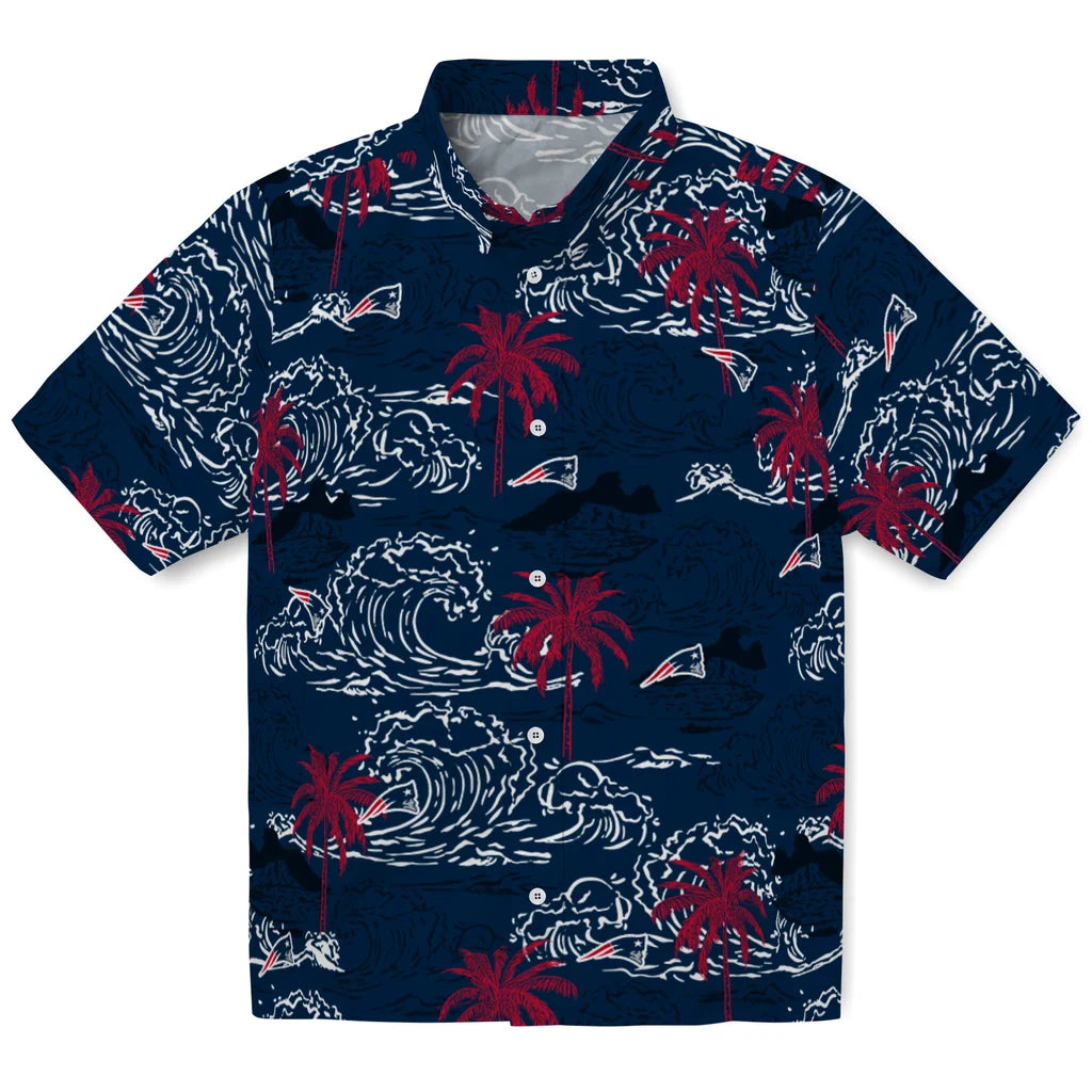 New England Patriots Hawaiian Shirt - Wave Palm | Hula Hawaiian Shirts