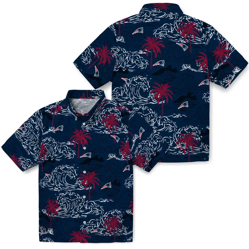 New England Patriots Hawaiian Shirt - Wave Palm | Hula Hawaiian Shirts