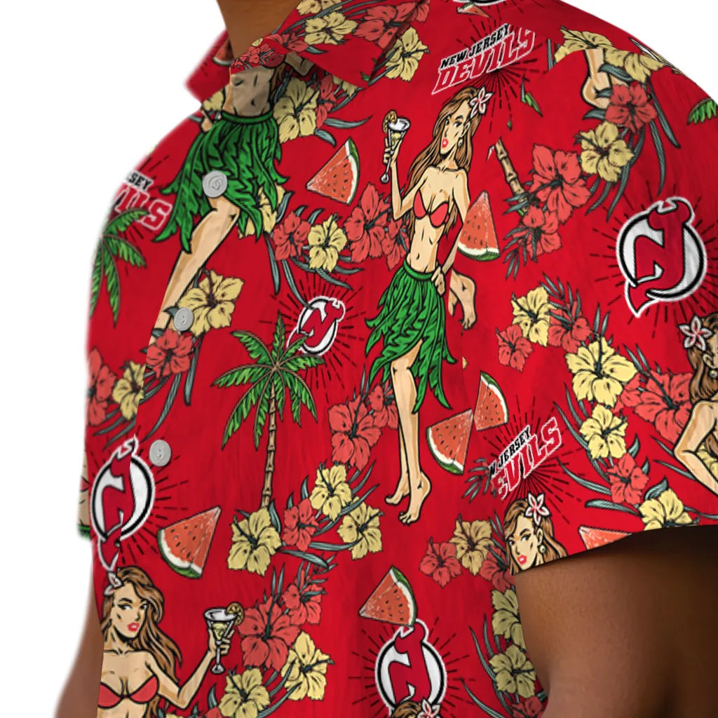 New Jersey Devils Hawaiian Shirt - Hawaiian Girls Design | Hula Hawaiian Shirts