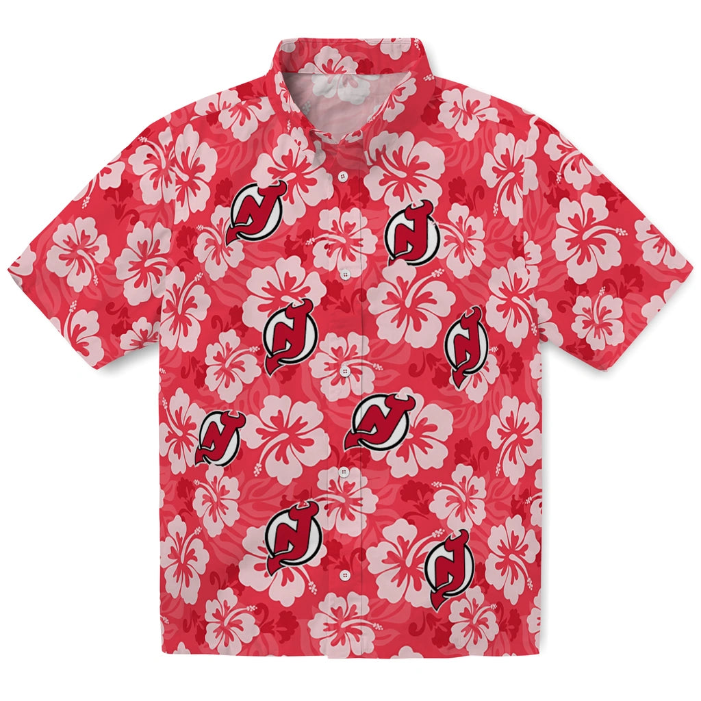 New Jersey Devils Hawaiian Shirt - Hibiscus Cluster | Hula Hawaiian Shirts