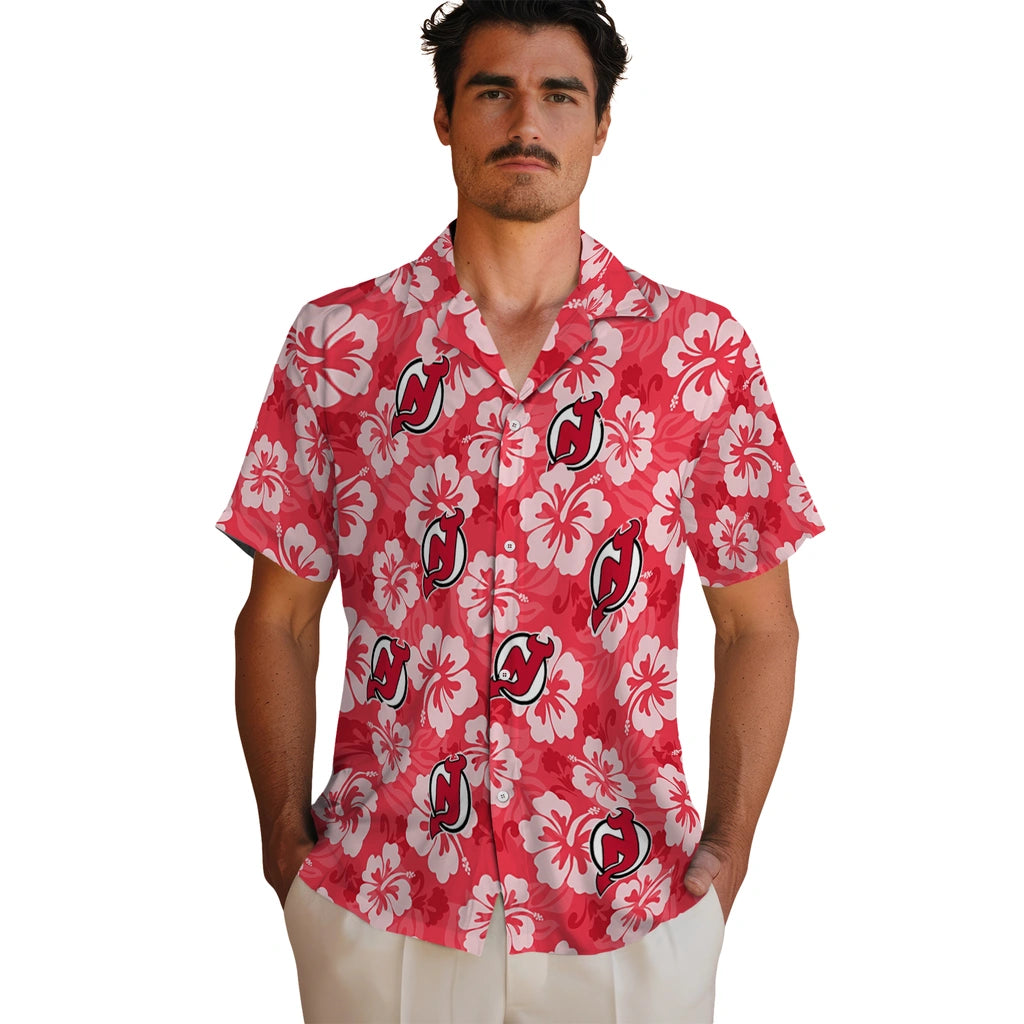 New Jersey Devils Hawaiian Shirt - Hibiscus Cluster | Hula Hawaiian Shirts