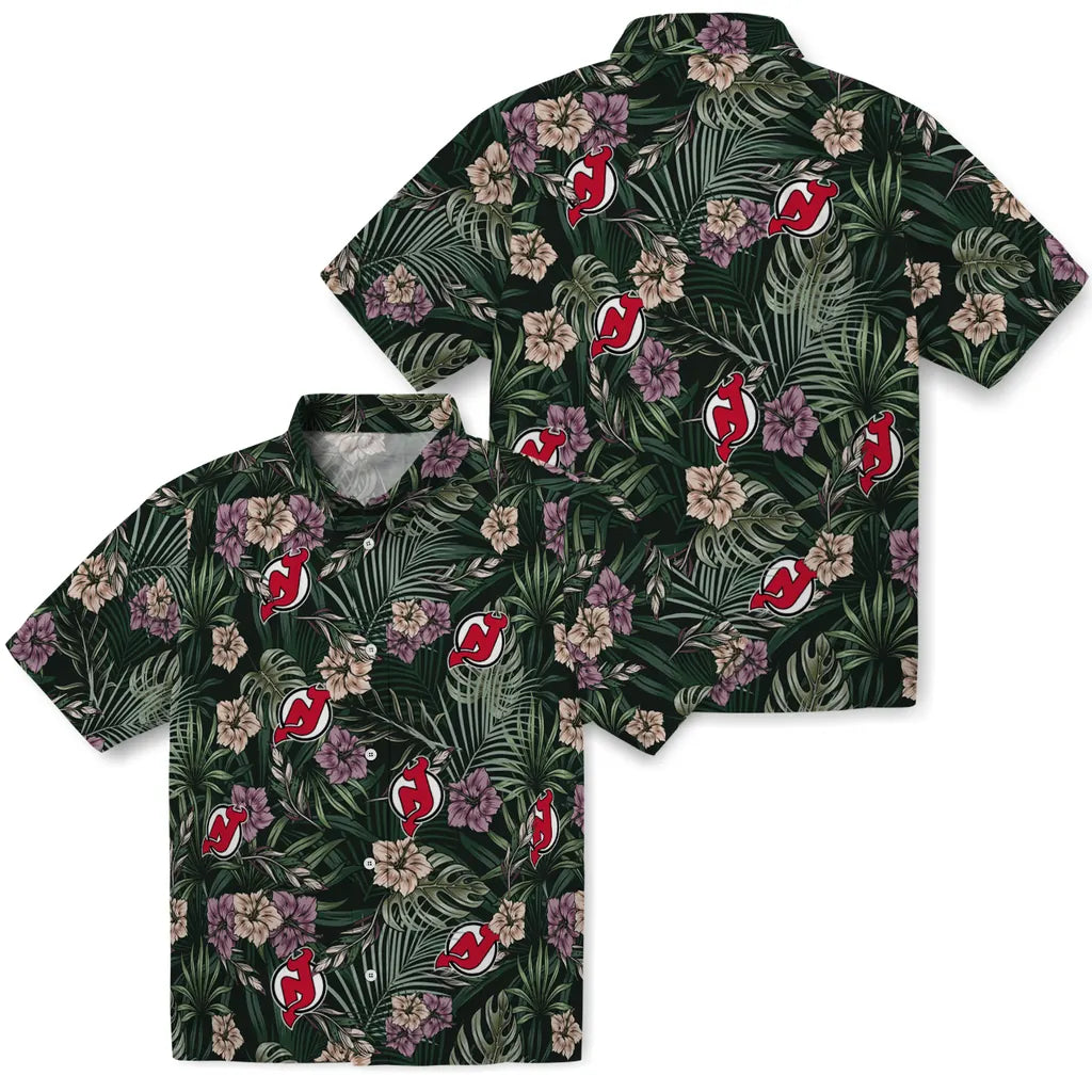 New Jersey Devils Hawaiian Shirt - Hibiscus Leaves Pattern | Hula Hawaiian Shirts