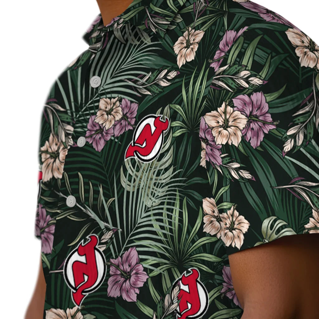 New Jersey Devils Hawaiian Shirt - Hibiscus Leaves Pattern | Hula Hawaiian Shirts