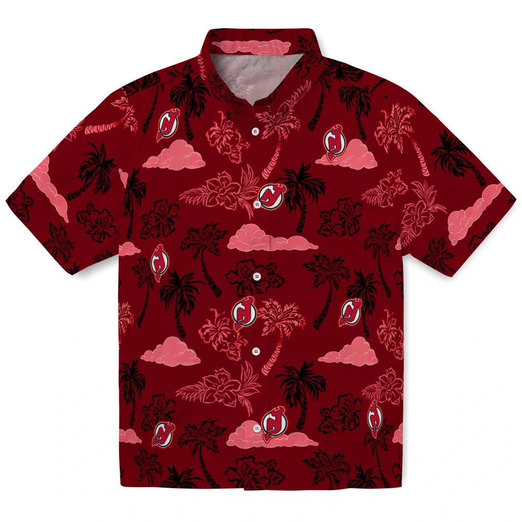 New Jersey Devils Hawaiian Shirt - Palm And Clouds | Hula Hawaiian Shirts