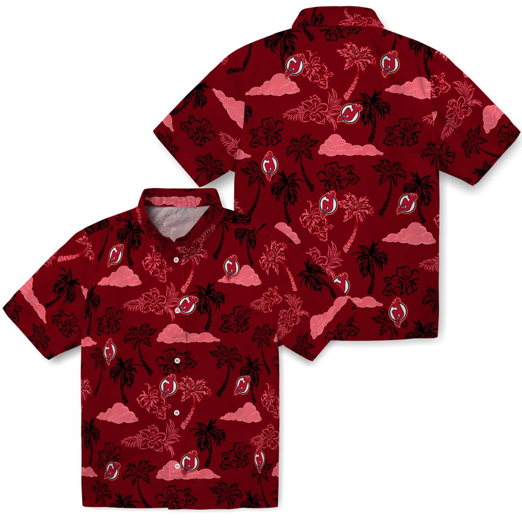 New Jersey Devils Hawaiian Shirt - Palm And Clouds | Hula Hawaiian Shirts
