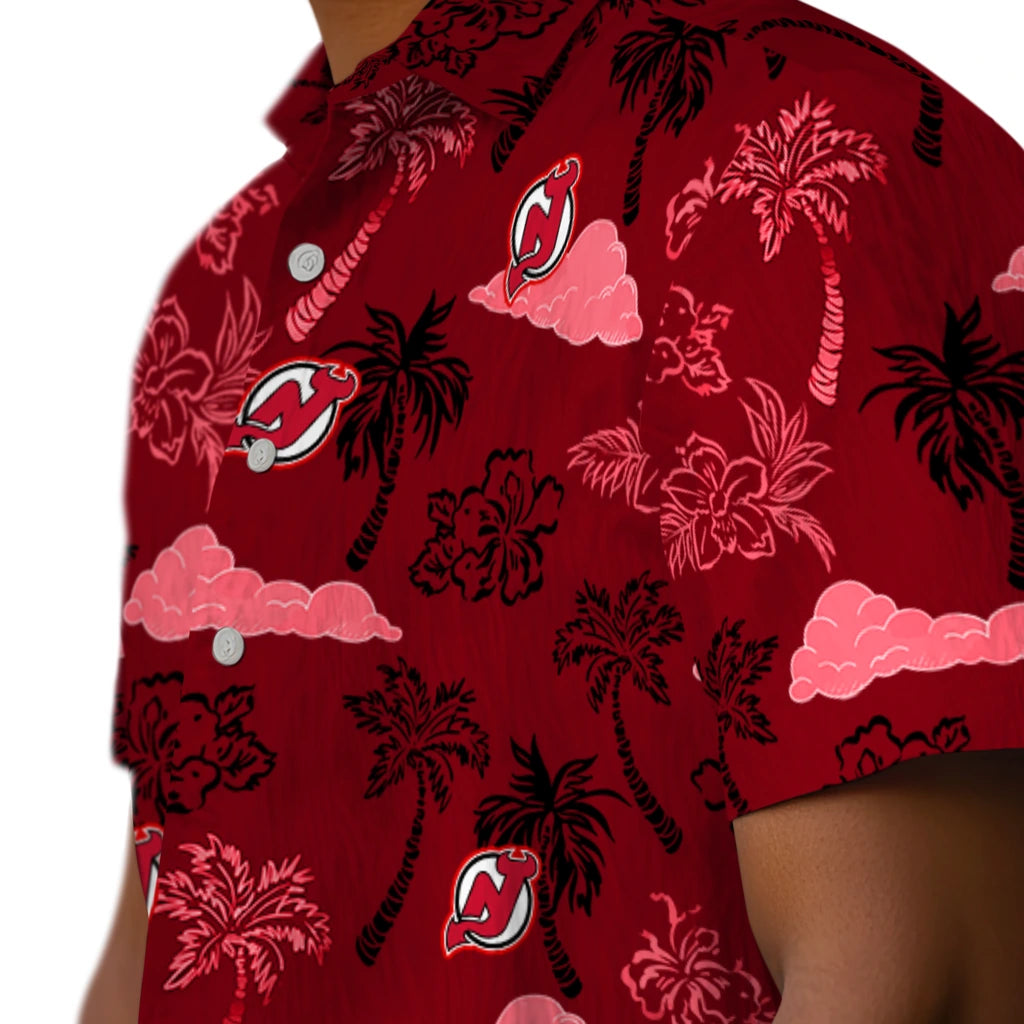 New Jersey Devils Hawaiian Shirt - Palm And Clouds | Hula Hawaiian Shirts