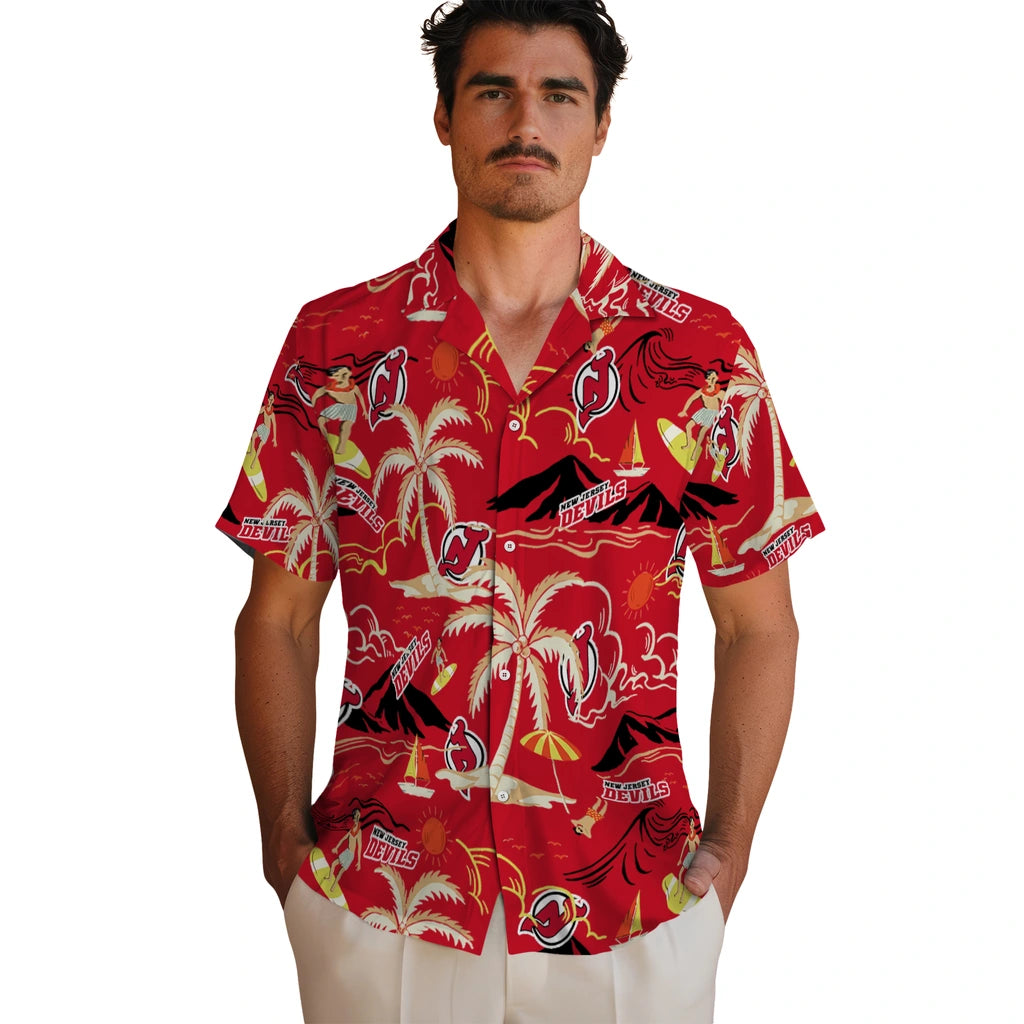 New Jersey Devils Hawaiian Shirt - Palm Tree Island | Hula Hawaiian Shirts