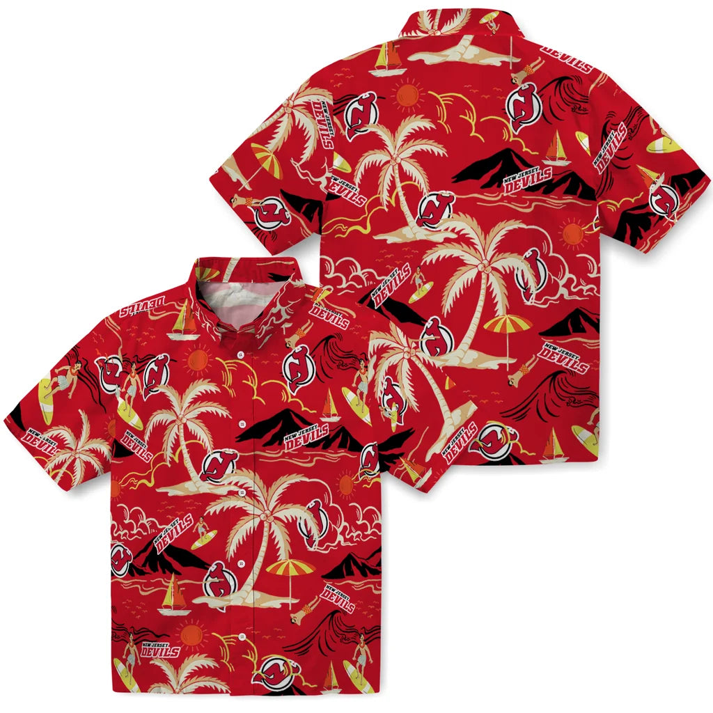 New Jersey Devils Hawaiian Shirt - Palm Tree Island | Hula Hawaiian Shirts