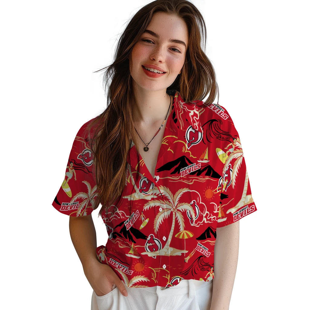 New Jersey Devils Hawaiian Shirt - Palm Tree Island | Hula Hawaiian Shirts