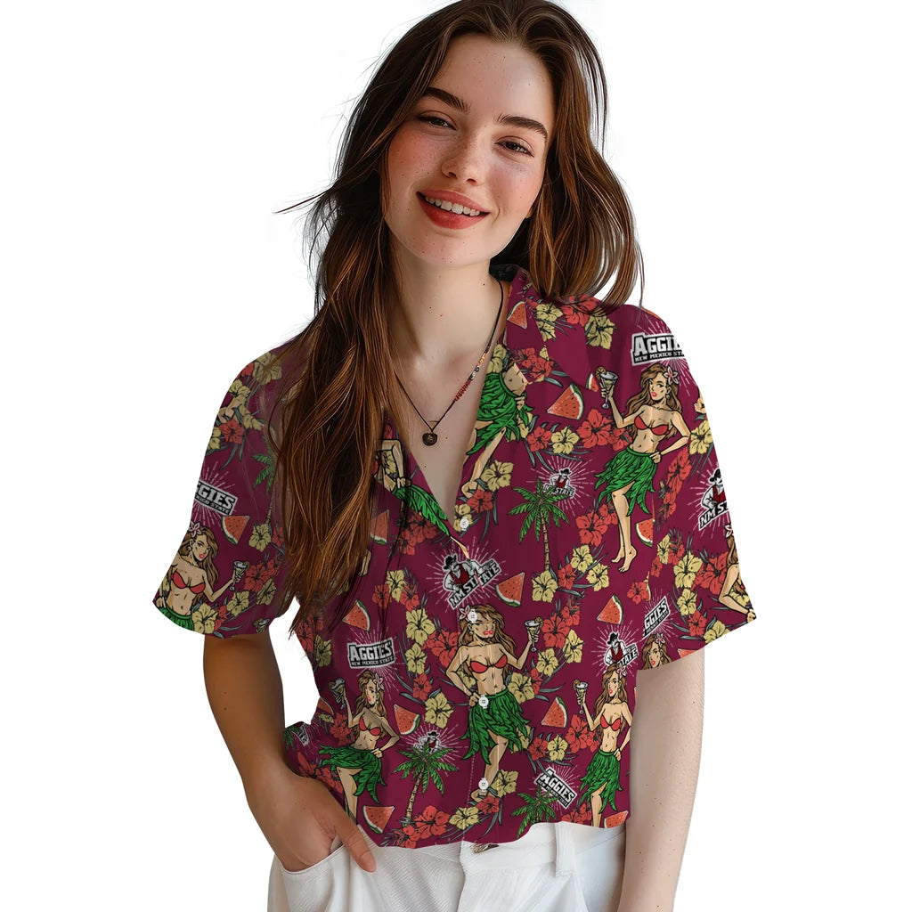 New Mexico State Aggies Hawaiian Shirt - Hawaiian Girls Design | Hula Hawaiian Shirts