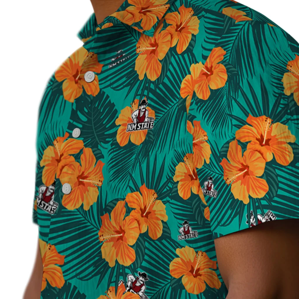 New Mexico State Aggies Hawaiian Shirt - Hibiscus and Palm Leaves | Hula Hawaiian Shirts
