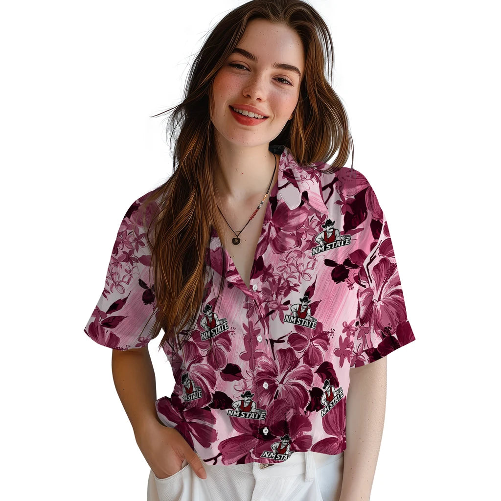 New Mexico State Aggies Hawaiian Shirt - Hibiscus Arrangement | Hula Hawaiian Shirts