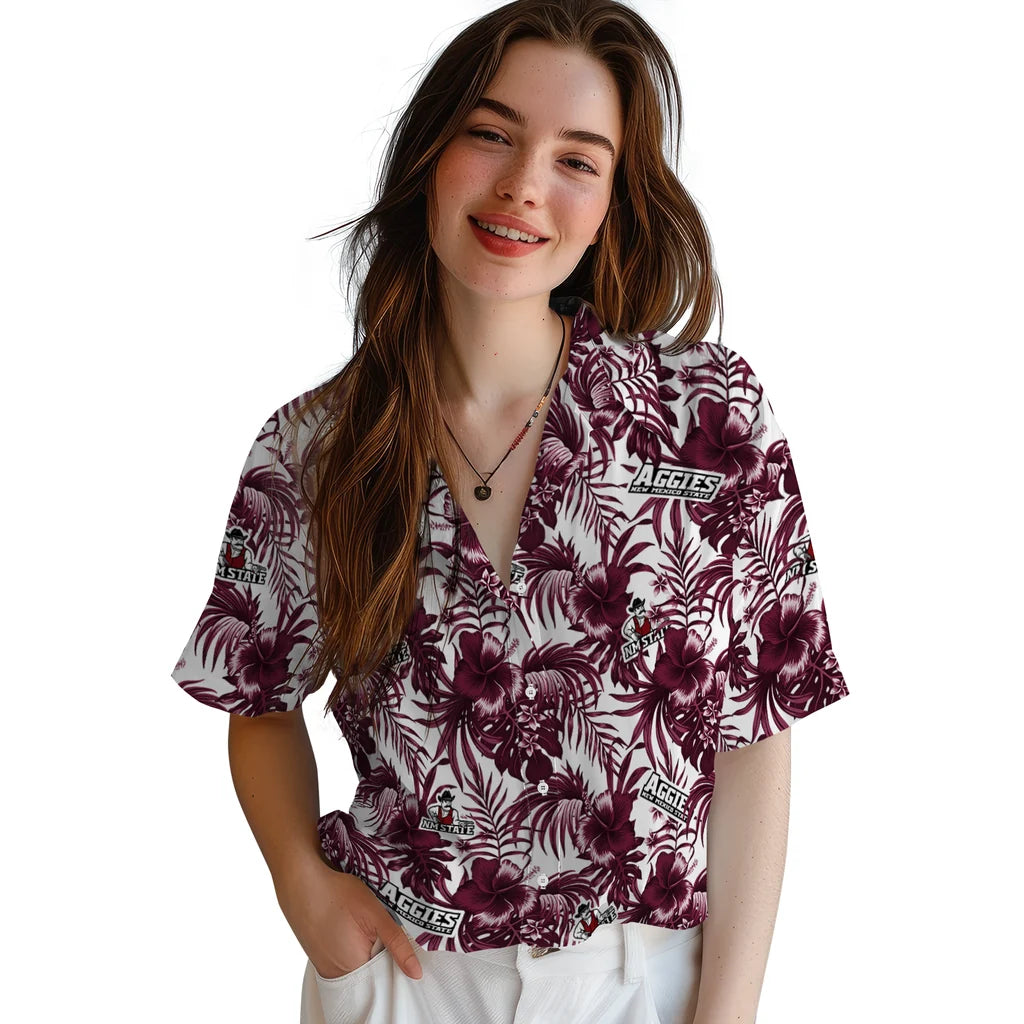 New Mexico State Aggies Hawaiian Shirt - Hibiscus Exotic | Hula Hawaiian Shirts